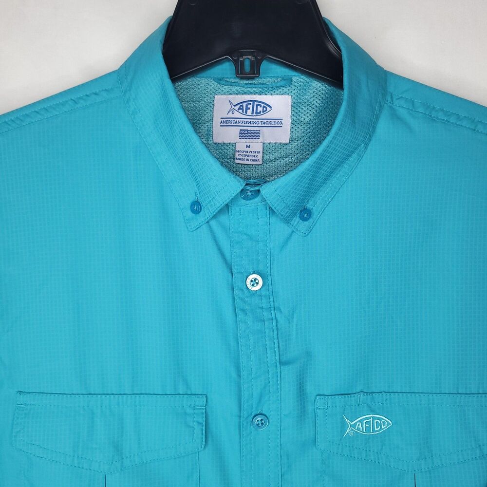Aftco Fishing Shirt Mens Medium Turquoise Vented Short Sleeve